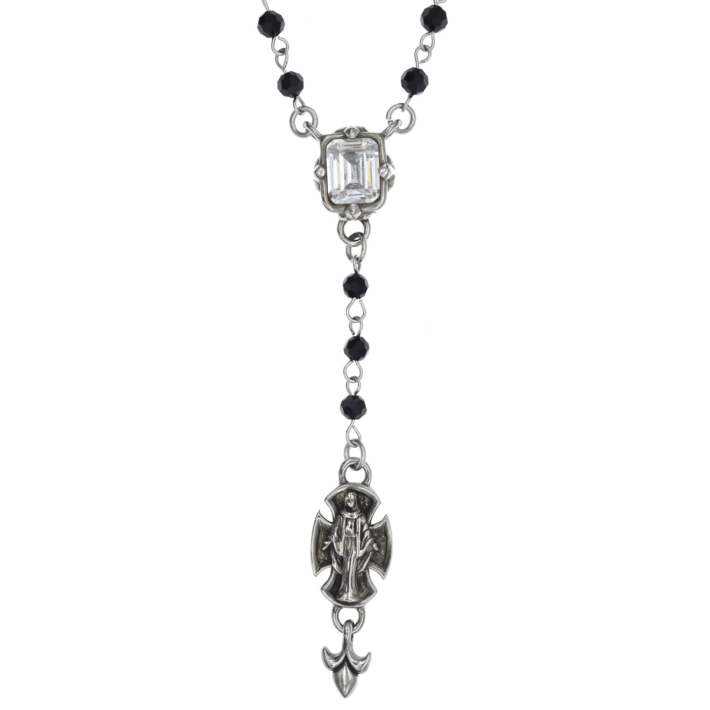 RECTANGLE CRYSTAL LILY MARIA ARROWHEAD ROSARY NECKLACE