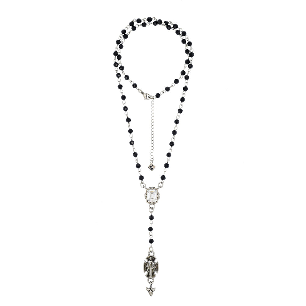 RECTANGLE CRYSTAL LILY MARIA ARROWHEAD ROSARY NECKLACE