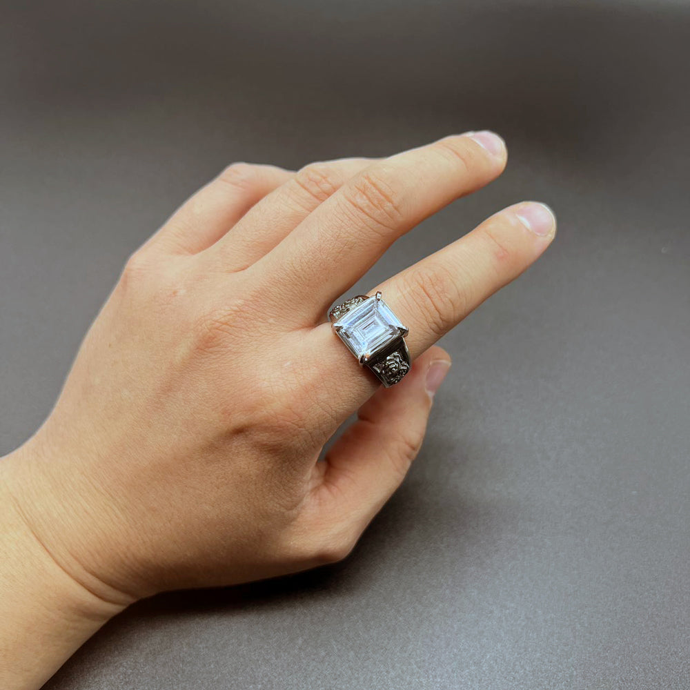 RECTANGULAR CRYSTAL ROSE RING #18
