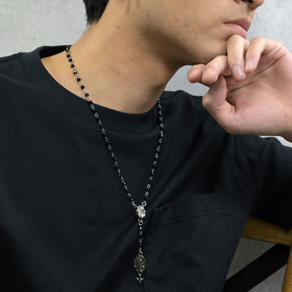 RECTANGLE CRYSTAL LILY MARIA ARROWHEAD ROSARY NECKLACE