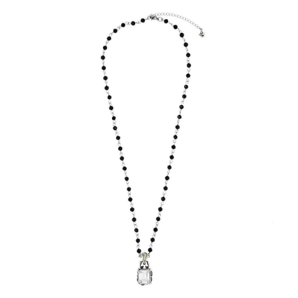RECTANGULAR CRYSTAL ROSE ROSARY NECKLACE
