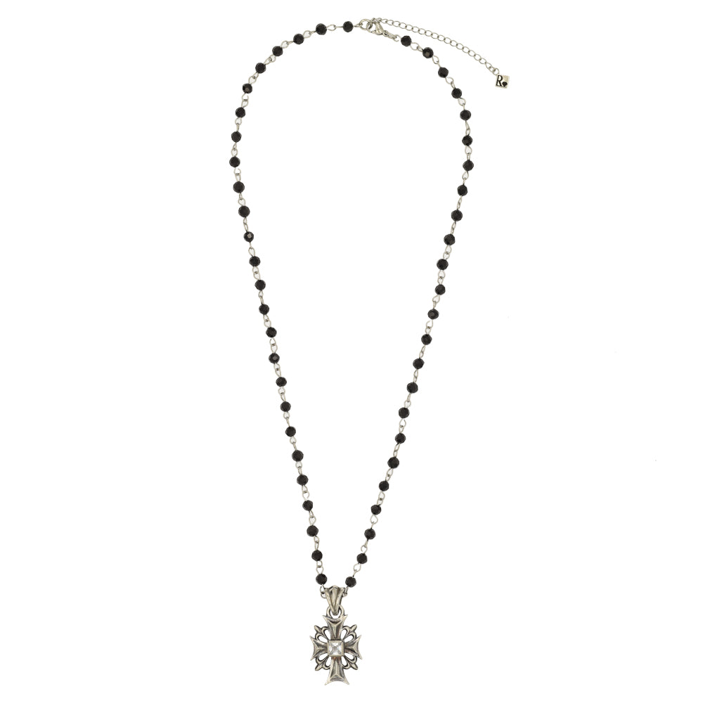 CROSS SQUARE CRYSTAL ROSARY NECKLACE