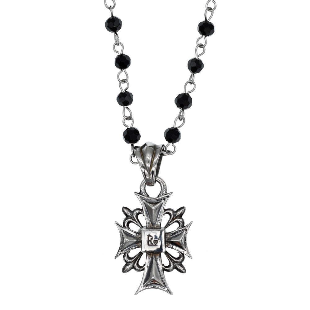 CROSS SQUARE CRYSTAL ROSARY NECKLACE